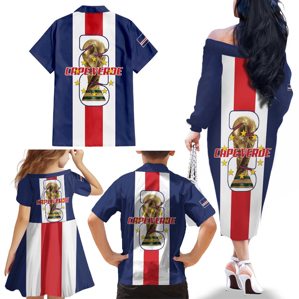 Cape Verde Football Family Matching Off The Shoulder Long Sleeve Dress and Hawaiian Shirt Tubaroes Azuis World Cup 2026 - Wonder Print Shop