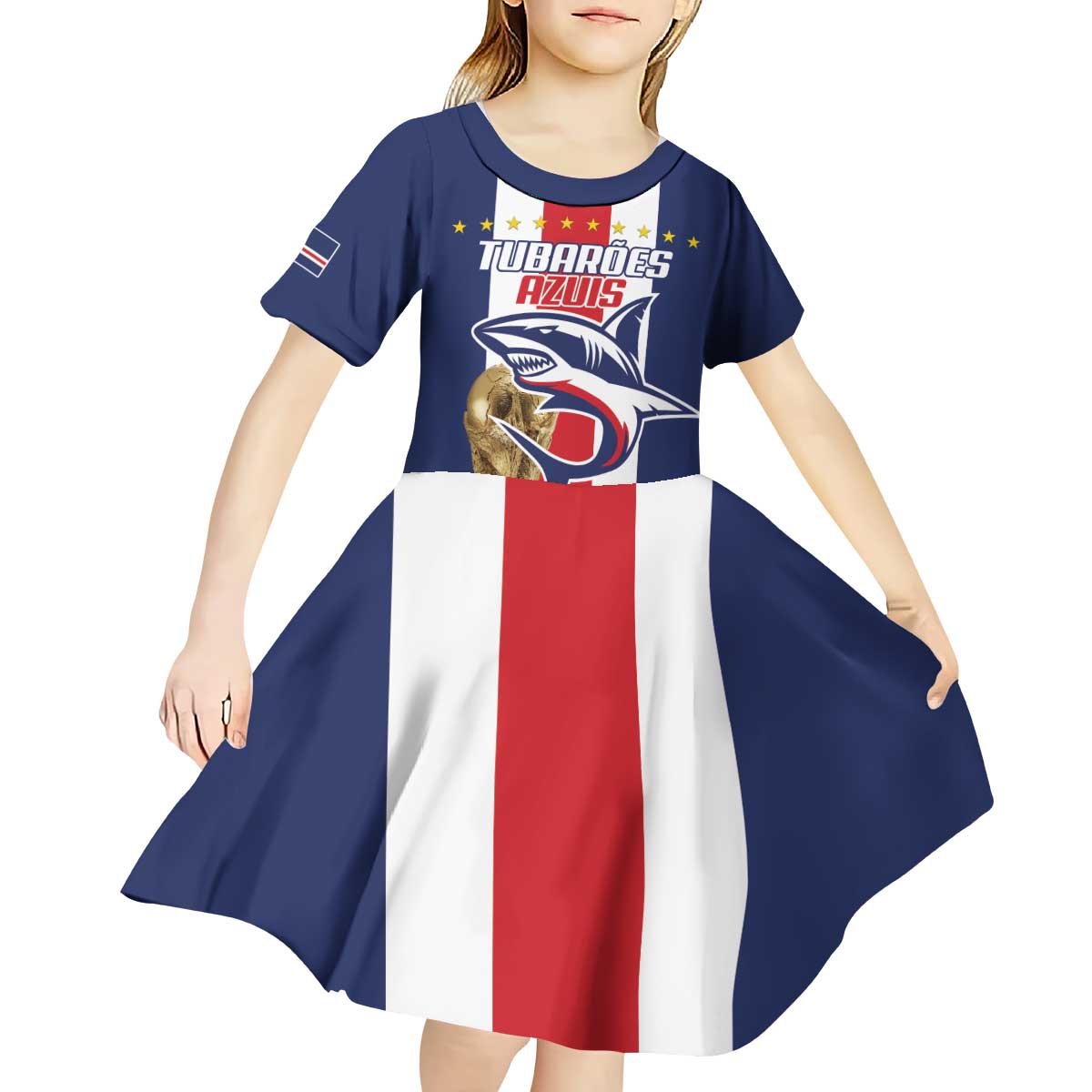 Cape Verde Football Kid Short Sleeve Dress Tubaroes Azuis World Cup 2026 - Wonder Print Shop