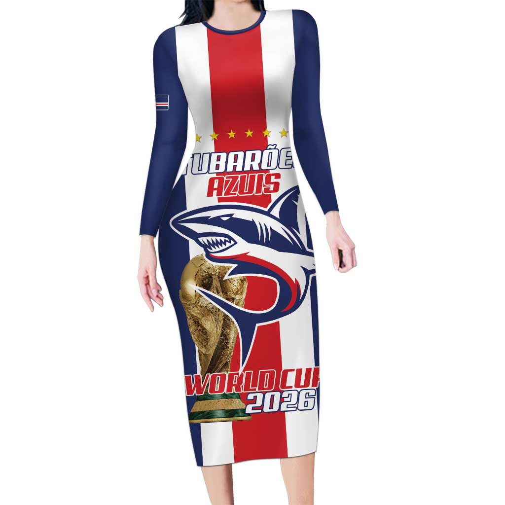 Cape Verde Football Long Sleeve Bodycon Dress Tubaroes Azuis World Cup 2026 - Wonder Print Shop