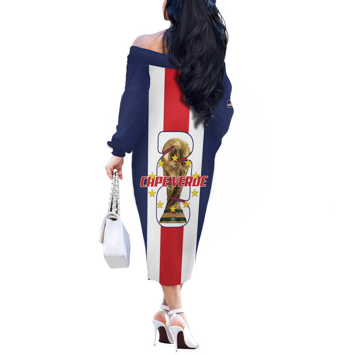Cape Verde Football Off The Shoulder Long Sleeve Dress Tubaroes Azuis World Cup 2026 - Wonder Print Shop