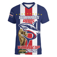 Cape Verde Football Women V-Neck T-Shirt Tubaroes Azuis World Cup 2026 - Wonder Print Shop