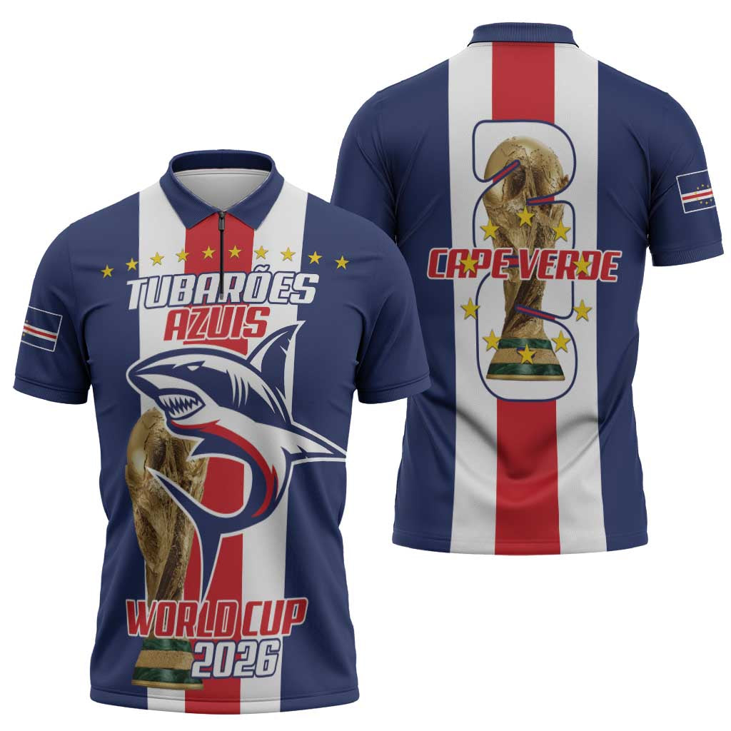 Cape Verde Football Zipper Polo Shirt Tubaroes Azuis World Cup 2026 - Wonder Print Shop