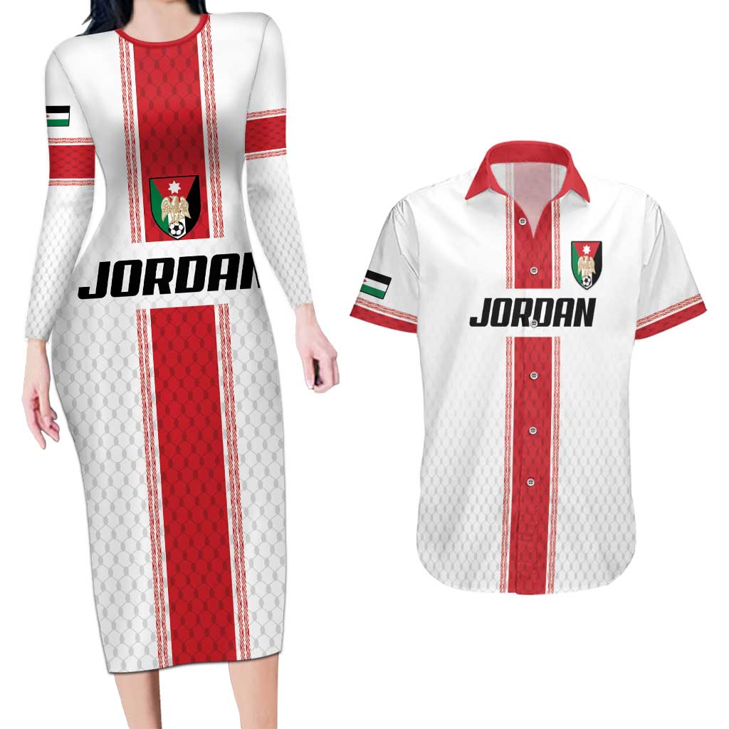 Custom Jordan Heritage Football Couples Matching Long Sleeve Bodycon Dress and Hawaiian Shirt Al Nashama Sporty Style - Wonder Print Shop