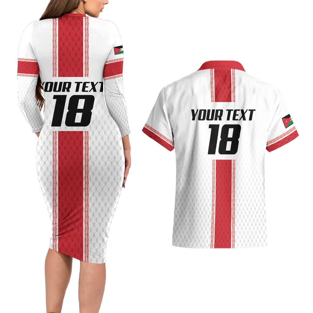 Custom Jordan Heritage Football Couples Matching Long Sleeve Bodycon Dress and Hawaiian Shirt Al Nashama Sporty Style - Wonder Print Shop