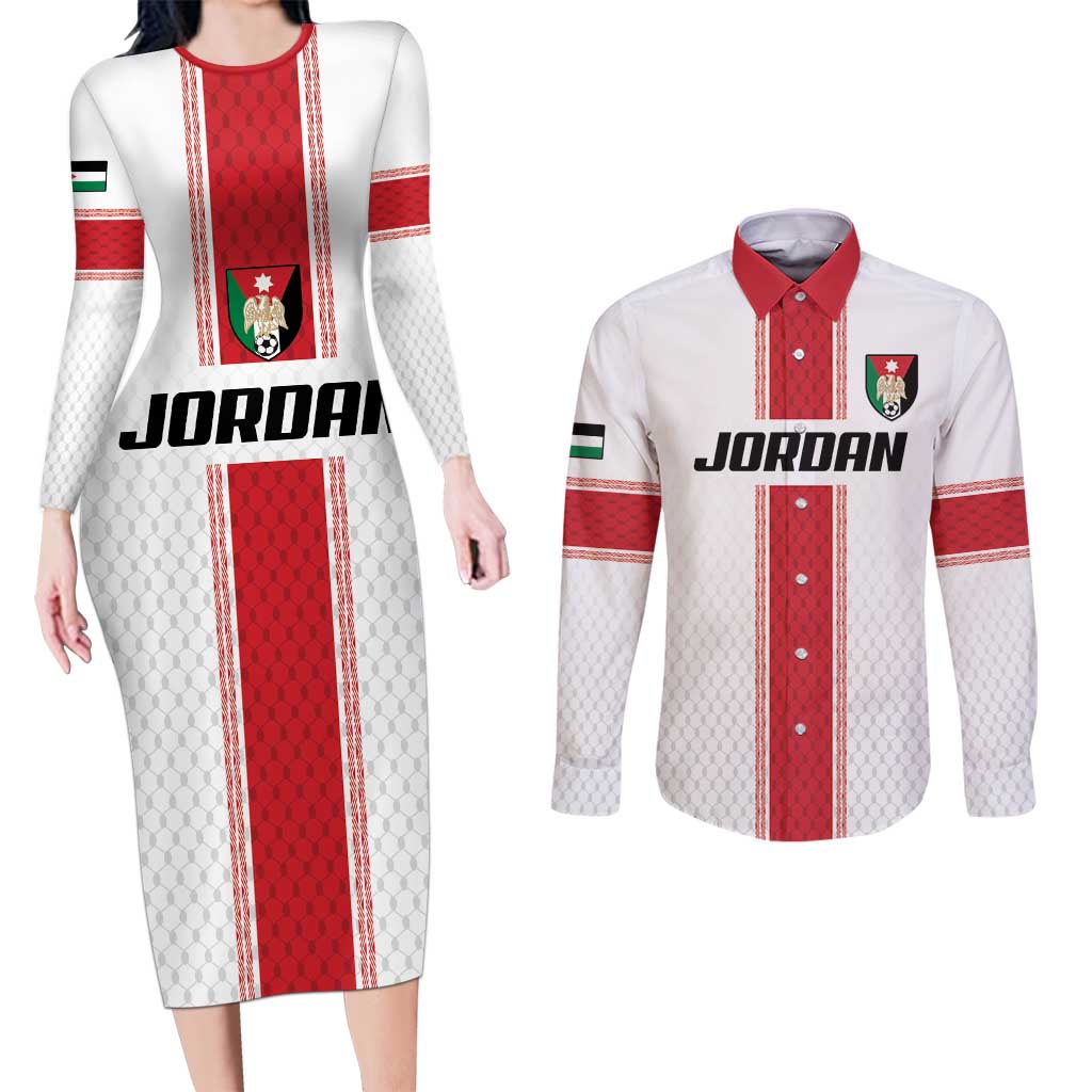 Custom Jordan Heritage Football Couples Matching Long Sleeve Bodycon Dress and Long Sleeve Button Shirt Al Nashama Sporty Style - Wonder Print Shop