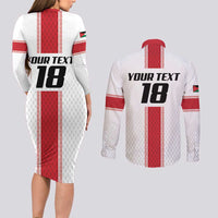 Custom Jordan Heritage Football Couples Matching Long Sleeve Bodycon Dress and Long Sleeve Button Shirt Al Nashama Sporty Style - Wonder Print Shop