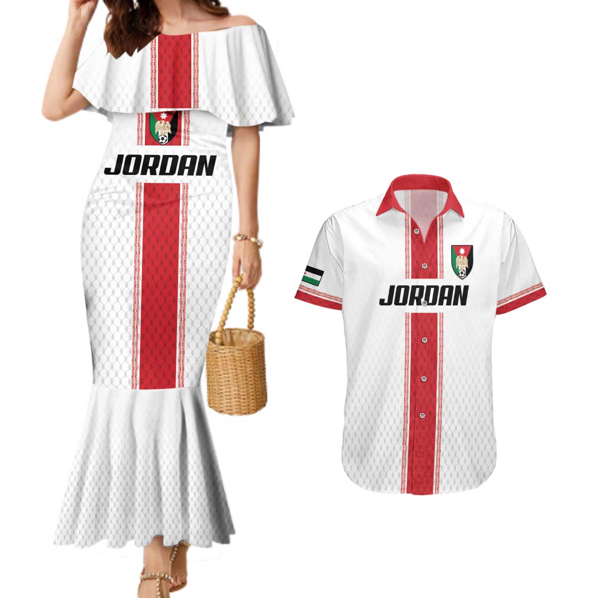 Custom Jordan Heritage Football Couples Matching Mermaid Dress and Hawaiian Shirt Al Nashama Sporty Style - Wonder Print Shop
