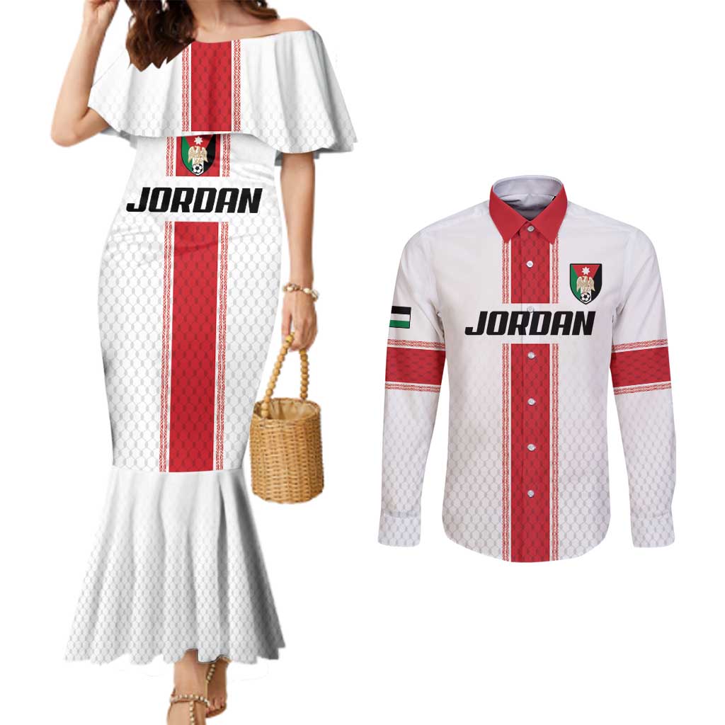 Custom Jordan Heritage Football Couples Matching Mermaid Dress and Long Sleeve Button Shirt Al Nashama Sporty Style - Wonder Print Shop