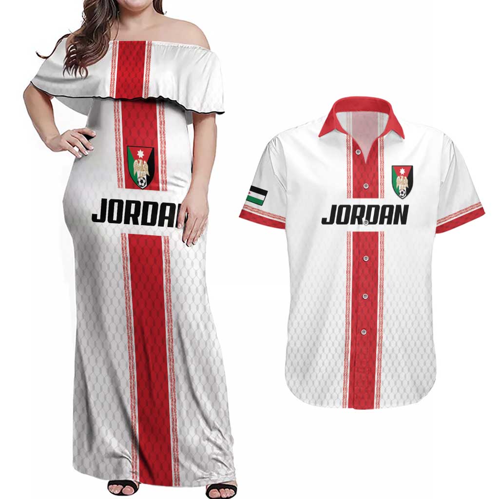 Custom Jordan Heritage Football Couples Matching Off Shoulder Maxi Dress and Hawaiian Shirt Al Nashama Sporty Style - Wonder Print Shop