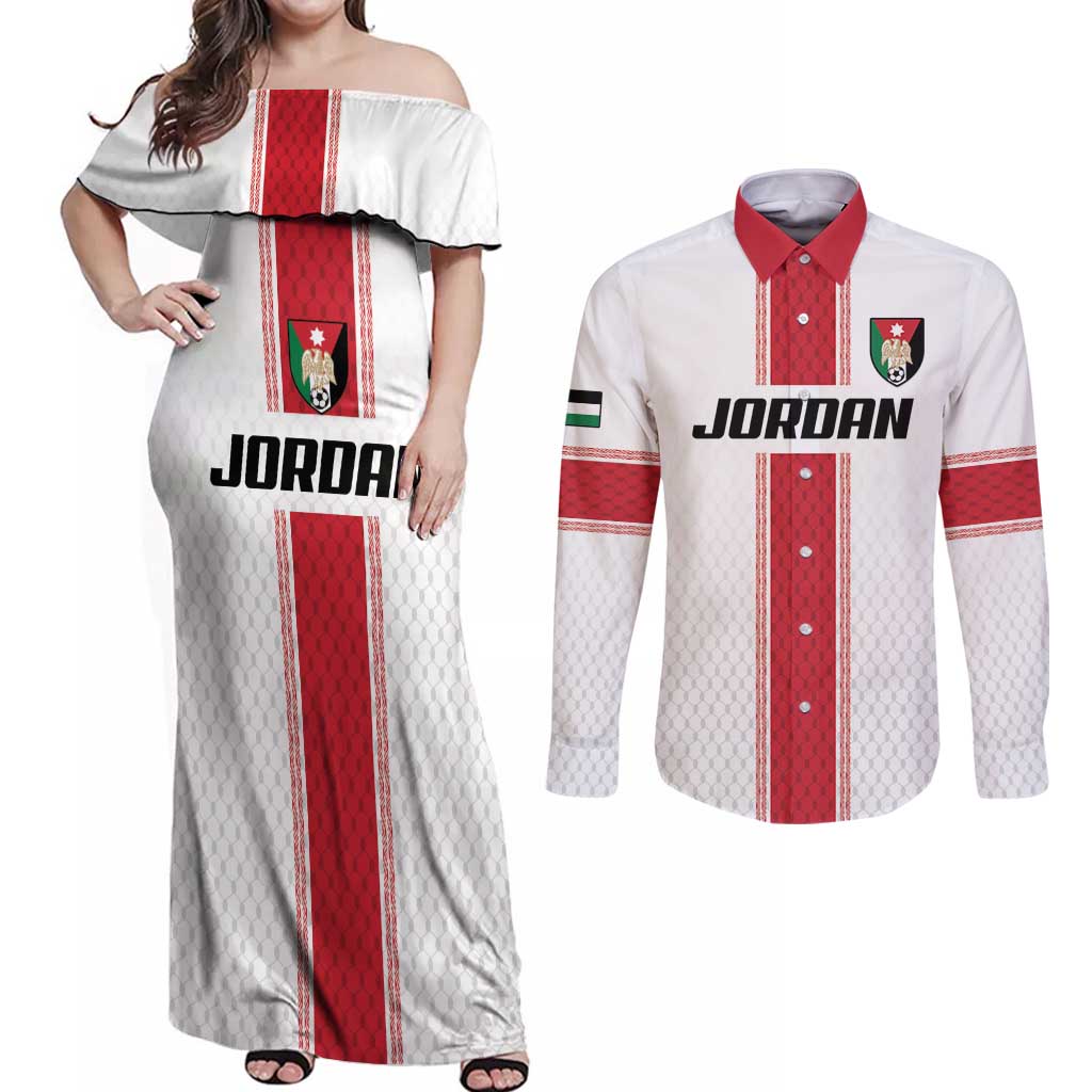 Custom Jordan Heritage Football Couples Matching Off Shoulder Maxi Dress and Long Sleeve Button Shirt Al Nashama Sporty Style - Wonder Print Shop