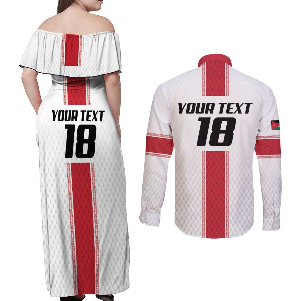 Custom Jordan Heritage Football Couples Matching Off Shoulder Maxi Dress and Long Sleeve Button Shirt Al Nashama Sporty Style - Wonder Print Shop