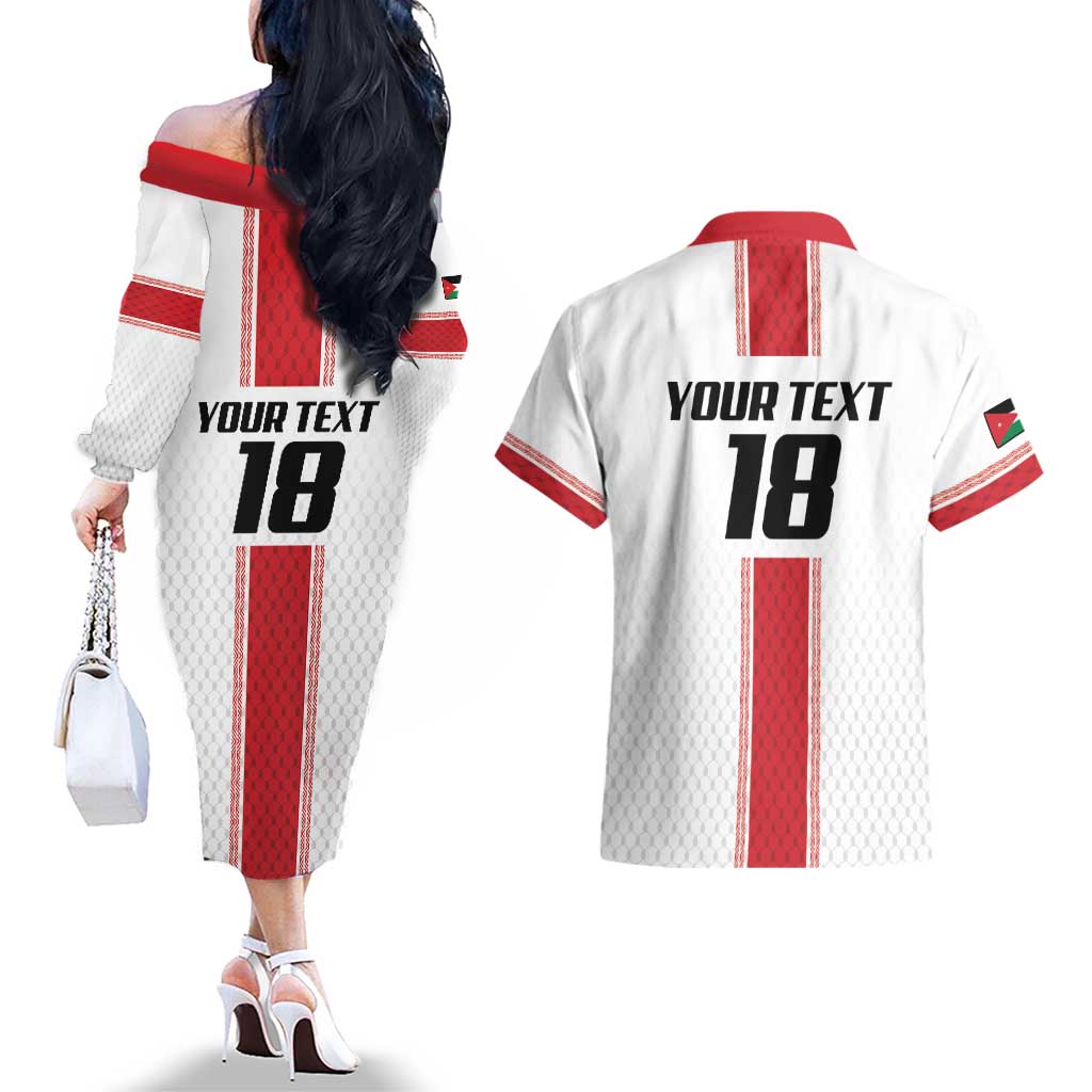 Custom Jordan Heritage Football Couples Matching Off The Shoulder Long Sleeve Dress and Hawaiian Shirt Al Nashama Sporty Style - Wonder Print Shop
