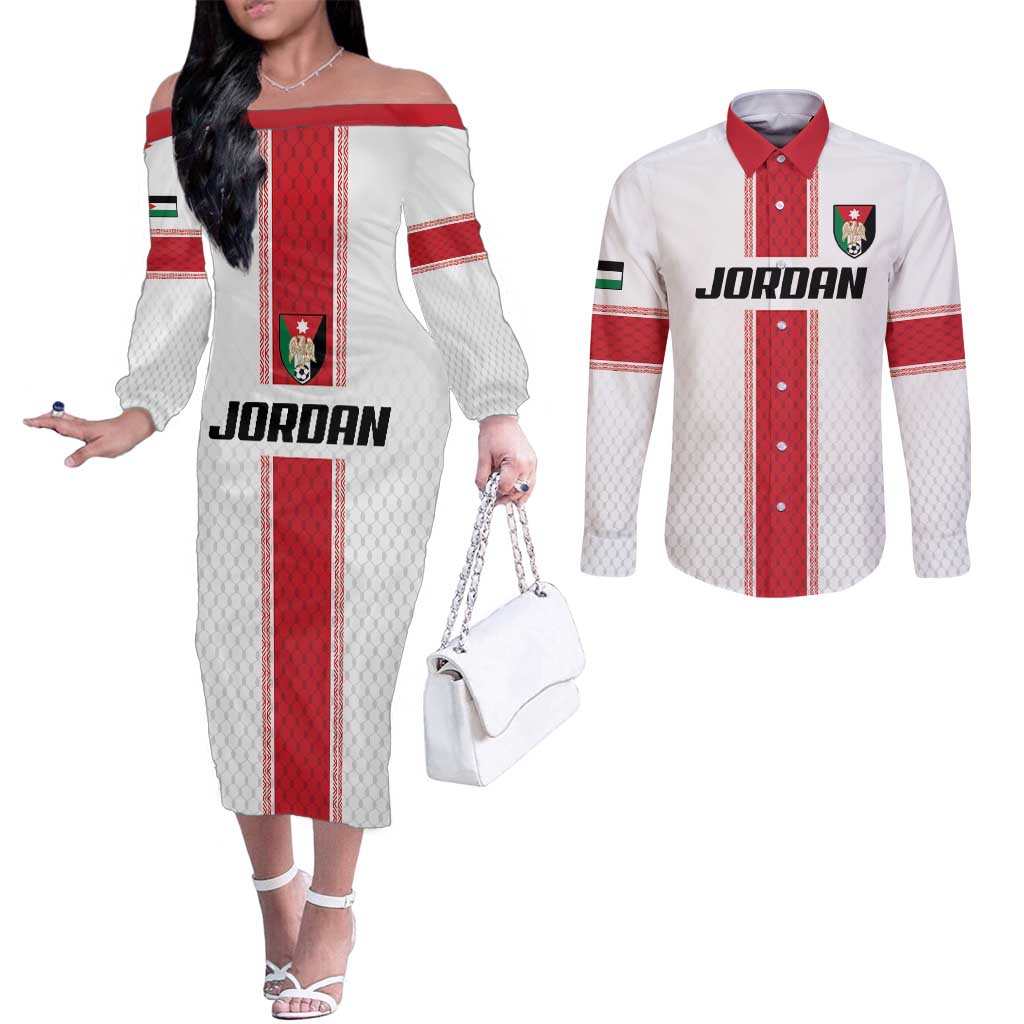 Custom Jordan Heritage Football Couples Matching Off The Shoulder Long Sleeve Dress and Long Sleeve Button Shirt Al Nashama Sporty Style - Wonder Print Shop