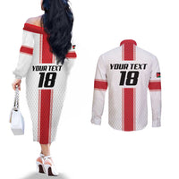 Custom Jordan Heritage Football Couples Matching Off The Shoulder Long Sleeve Dress and Long Sleeve Button Shirt Al Nashama Sporty Style - Wonder Print Shop