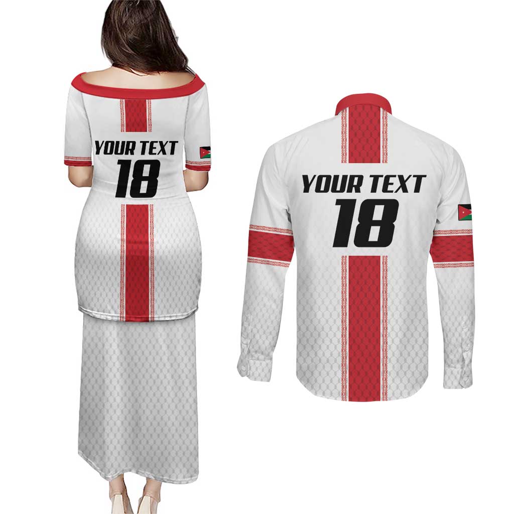 Custom Jordan Heritage Football Couples Matching Puletasi and Long Sleeve Button Shirt Al Nashama Sporty Style - Wonder Print Shop