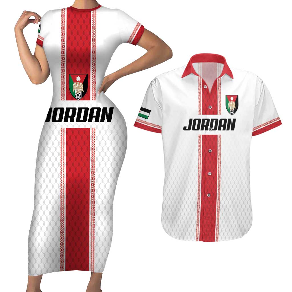 Custom Jordan Heritage Football Couples Matching Short Sleeve Bodycon Dress and Hawaiian Shirt Al Nashama Sporty Style - Wonder Print Shop