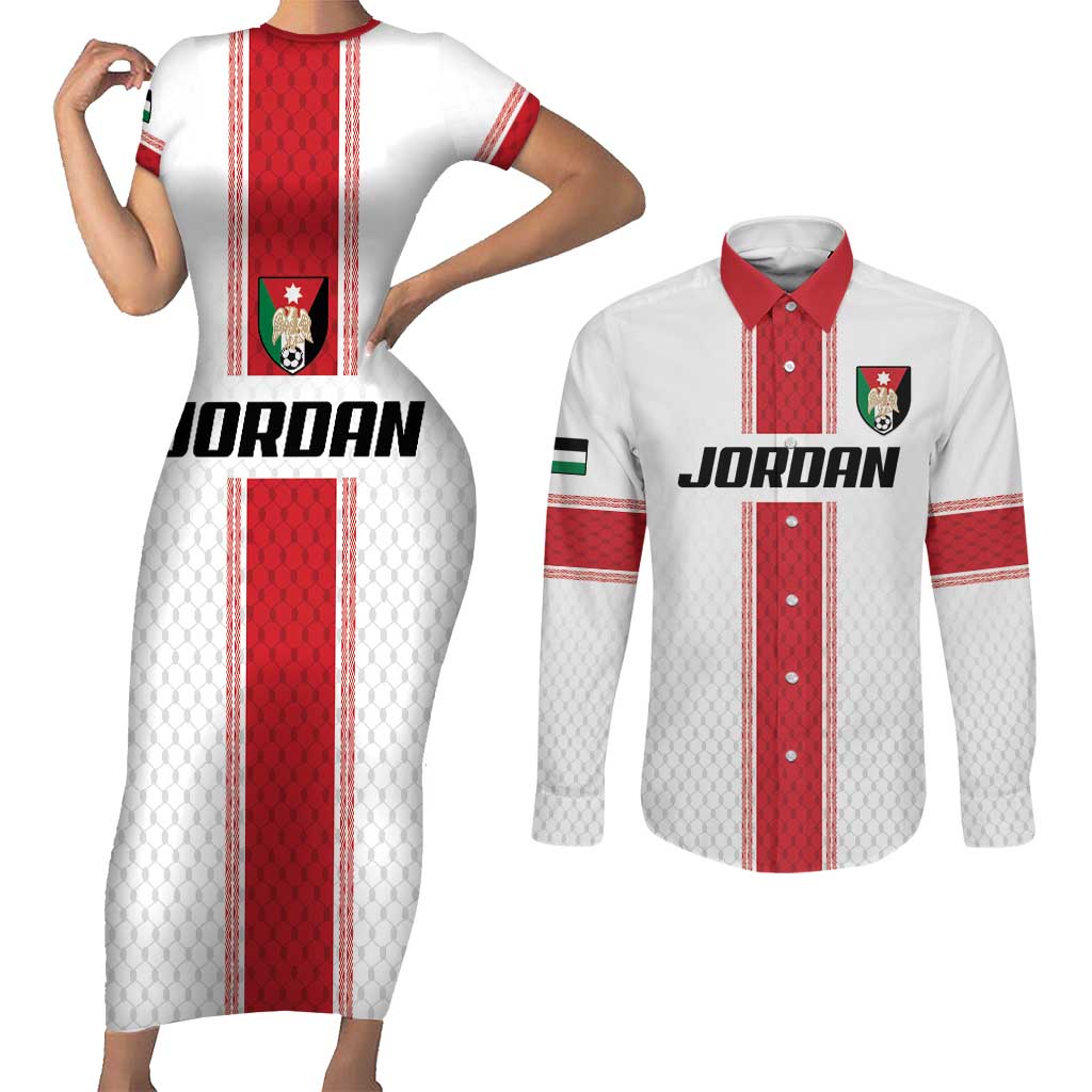 Custom Jordan Heritage Football Couples Matching Short Sleeve Bodycon Dress and Long Sleeve Button Shirt Al Nashama Sporty Style - Wonder Print Shop