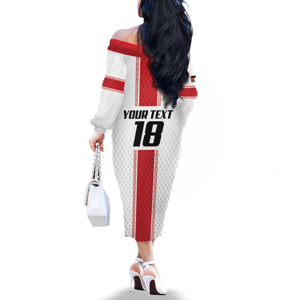 Custom Jordan Heritage Football Family Matching Off The Shoulder Long Sleeve Dress and Hawaiian Shirt Al Nashama Sporty Style - Wonder Print Shop