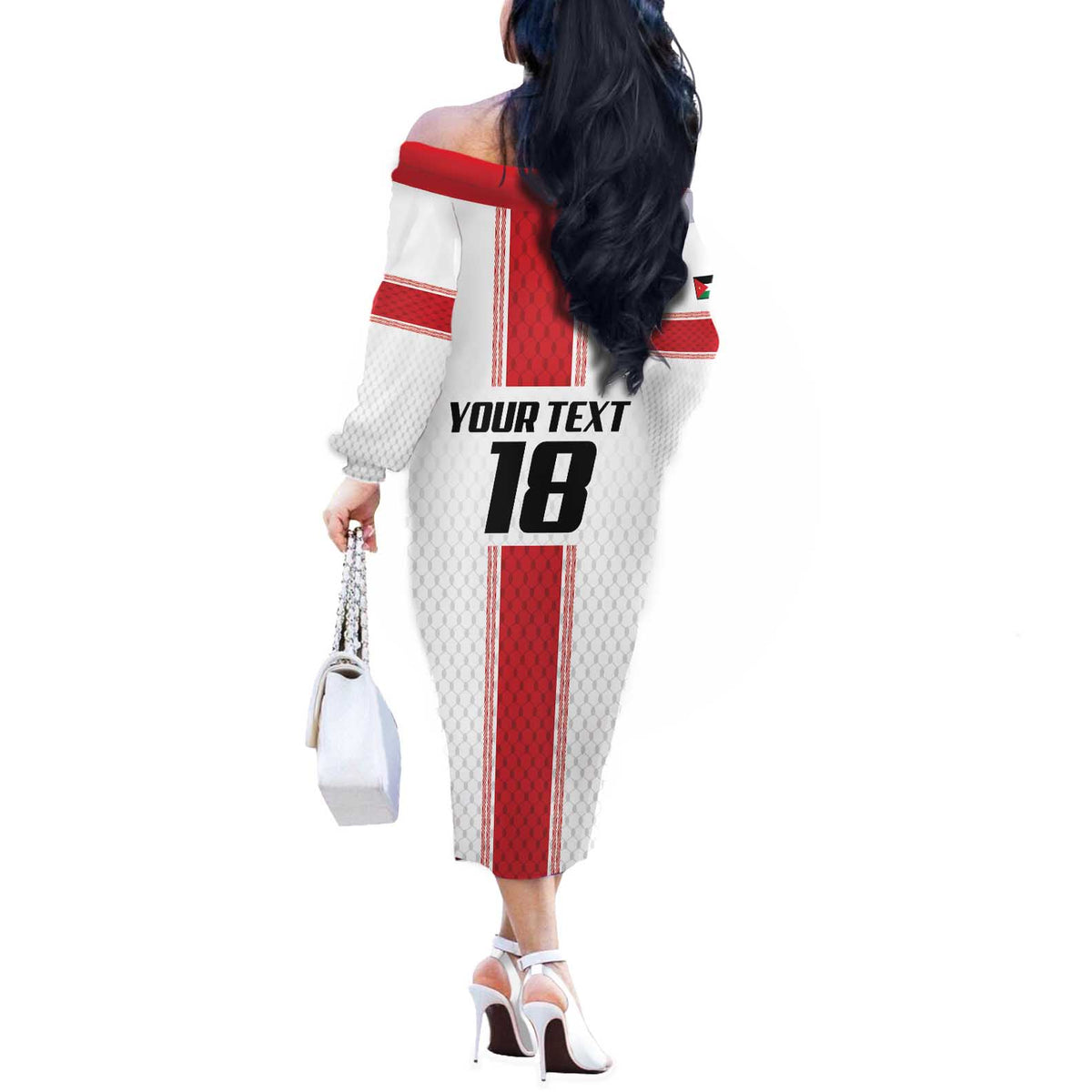 Custom Jordan Heritage Football Off The Shoulder Long Sleeve Dress Al Nashama Sporty Style - Wonder Print Shop
