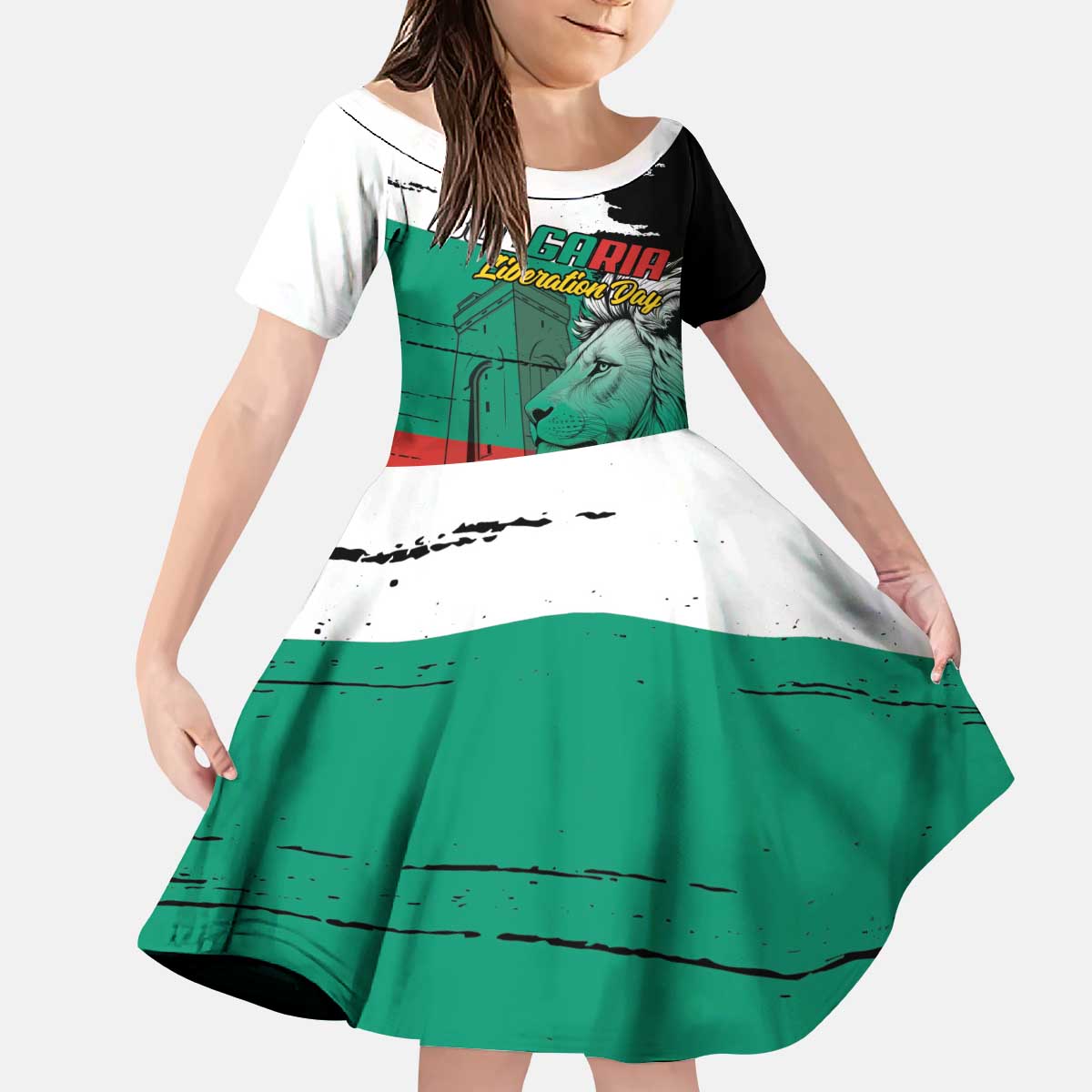 Bulgaria Liberation Day Personalized Kid Short Sleeve Dress Bulgarian Lion National Pride Patriotic