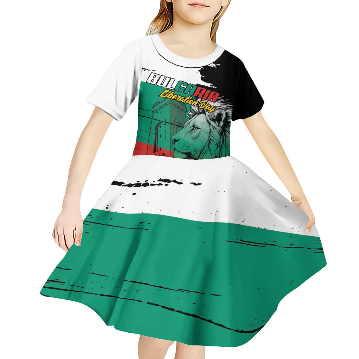 Bulgaria Liberation Day Personalized Kid Short Sleeve Dress Bulgarian Lion National Pride Patriotic