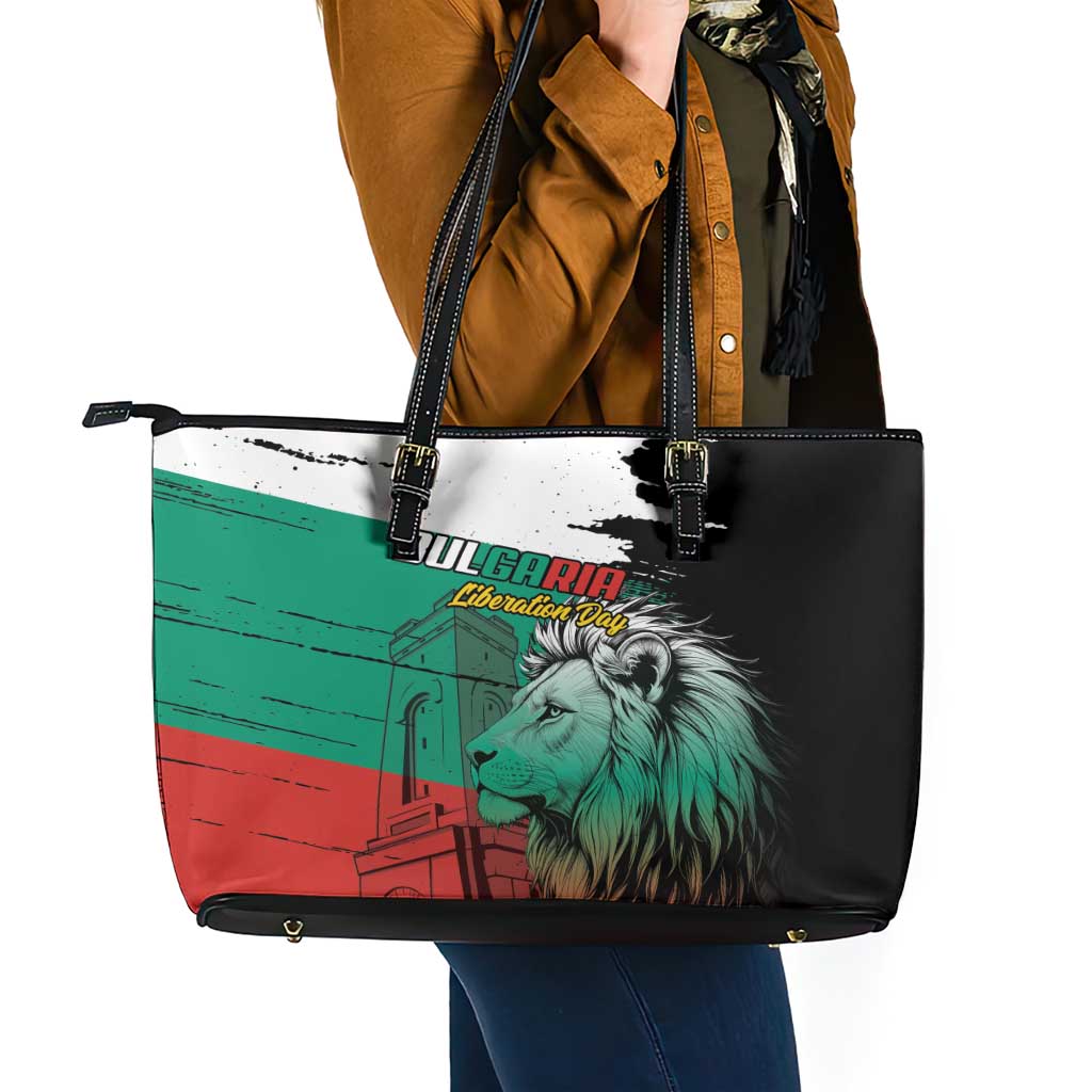 Bulgaria Liberation Day Leather Tote Bag Bulgarian Lion National Pride Patriotic