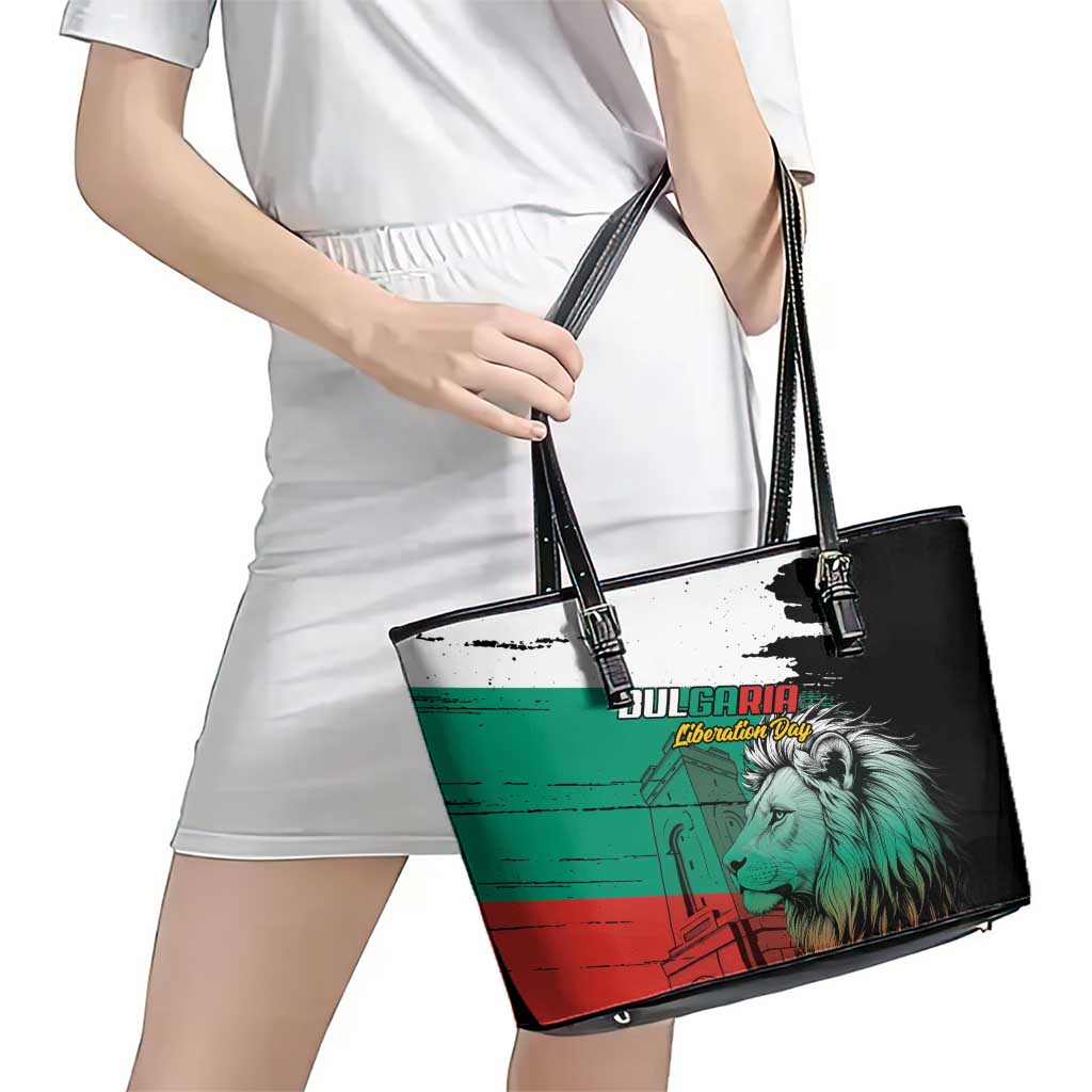 Bulgaria Liberation Day Leather Tote Bag Bulgarian Lion National Pride Patriotic