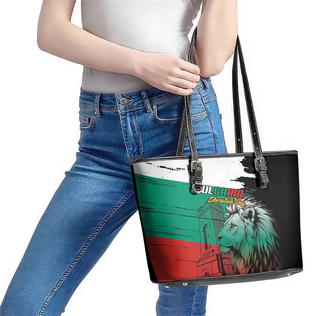 Bulgaria Liberation Day Leather Tote Bag Bulgarian Lion National Pride Patriotic