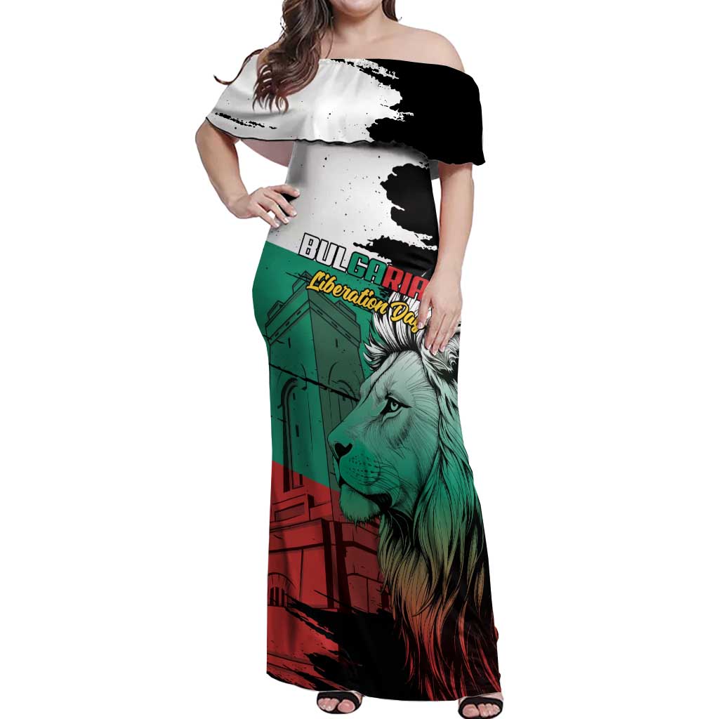 Bulgaria Liberation Day Personalized Off Shoulder Maxi Dress Bulgarian Lion National Pride Patriotic