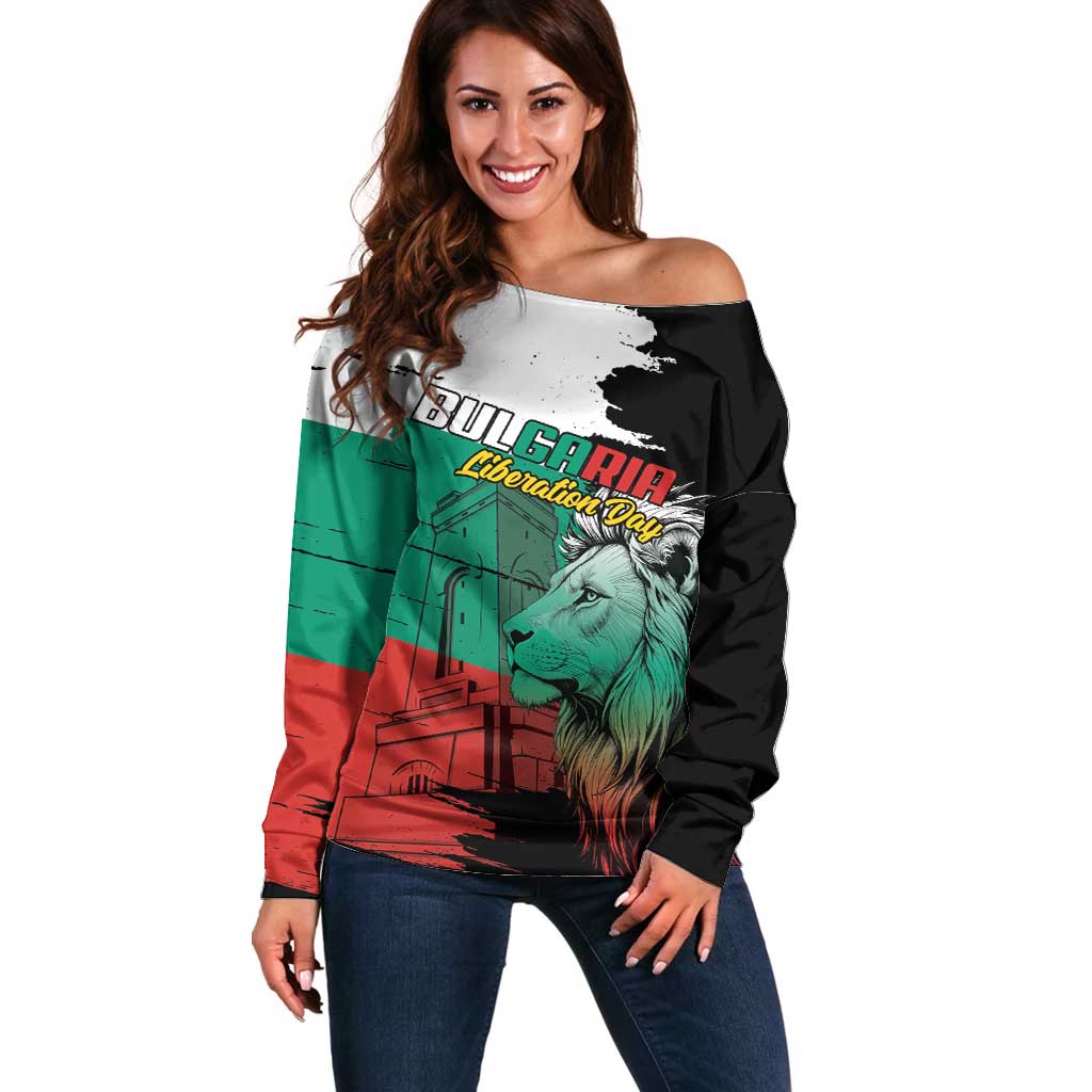 Bulgaria Liberation Day Personalized Off Shoulder Sweater Bulgarian Lion National Pride Patriotic