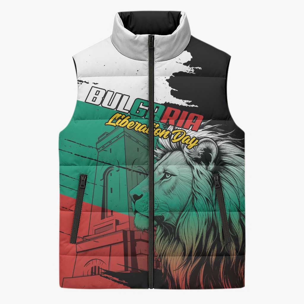 Bulgaria Liberation Day Personalized Sleeveless Puffer Jacket Bulgarian Lion National Pride Patriotic