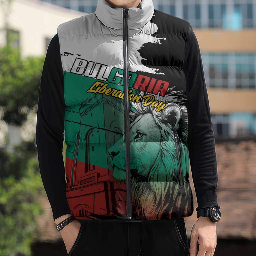 Bulgaria Liberation Day Personalized Sleeveless Puffer Jacket Bulgarian Lion National Pride Patriotic
