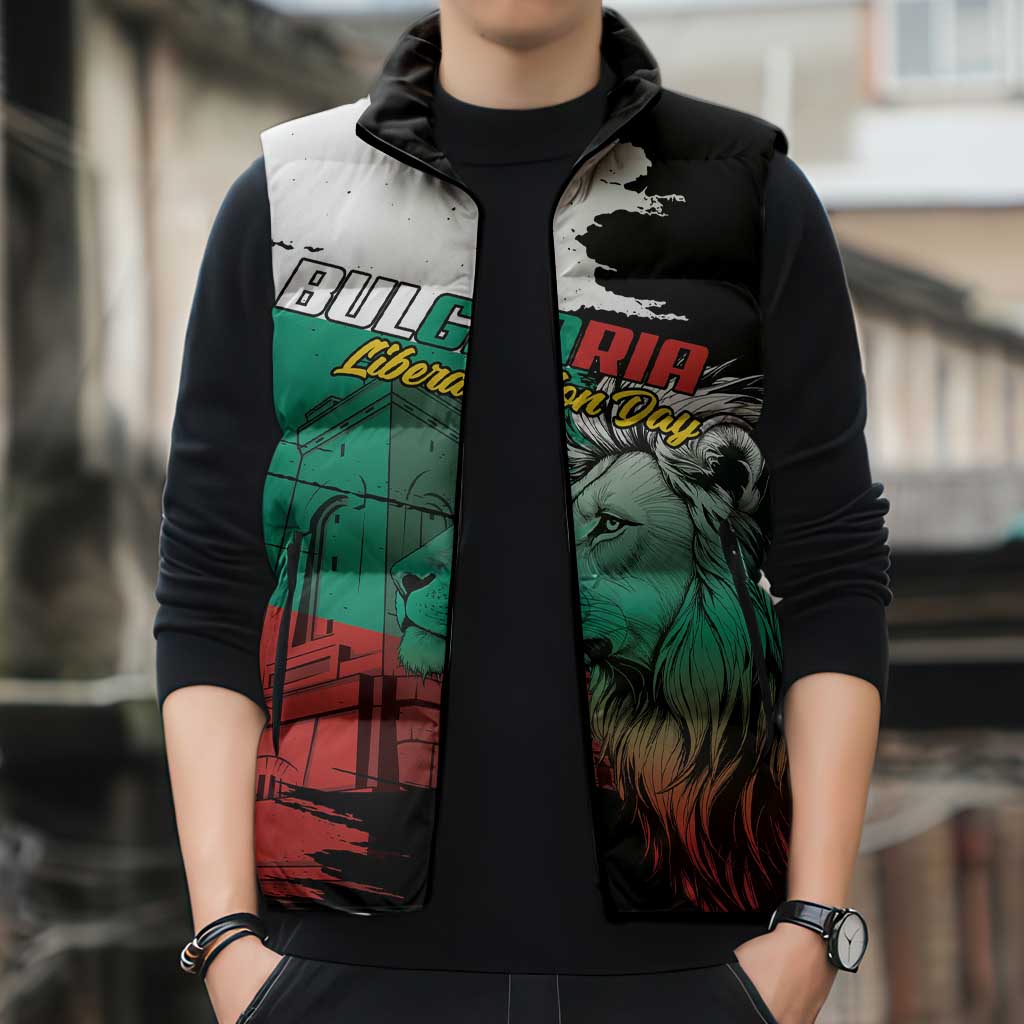 Bulgaria Liberation Day Personalized Sleeveless Puffer Jacket Bulgarian Lion National Pride Patriotic