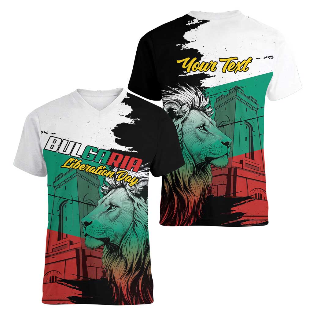 Bulgaria Liberation Day Personalized Women V-Neck T-Shirt Bulgarian Lion National Pride Patriotic