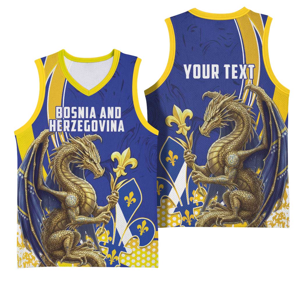 Bosnia and Herzegovina Independence Day Personalized Basketball Jersey Medieval Dragon Fleur-de-Lis Patriotic