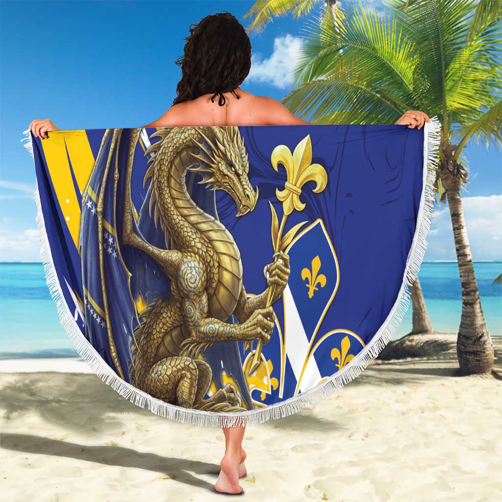 Bosnia and Herzegovina Independence Day Personalized Beach Blanket Medieval Dragon Fleur-de-Lis Patriotic