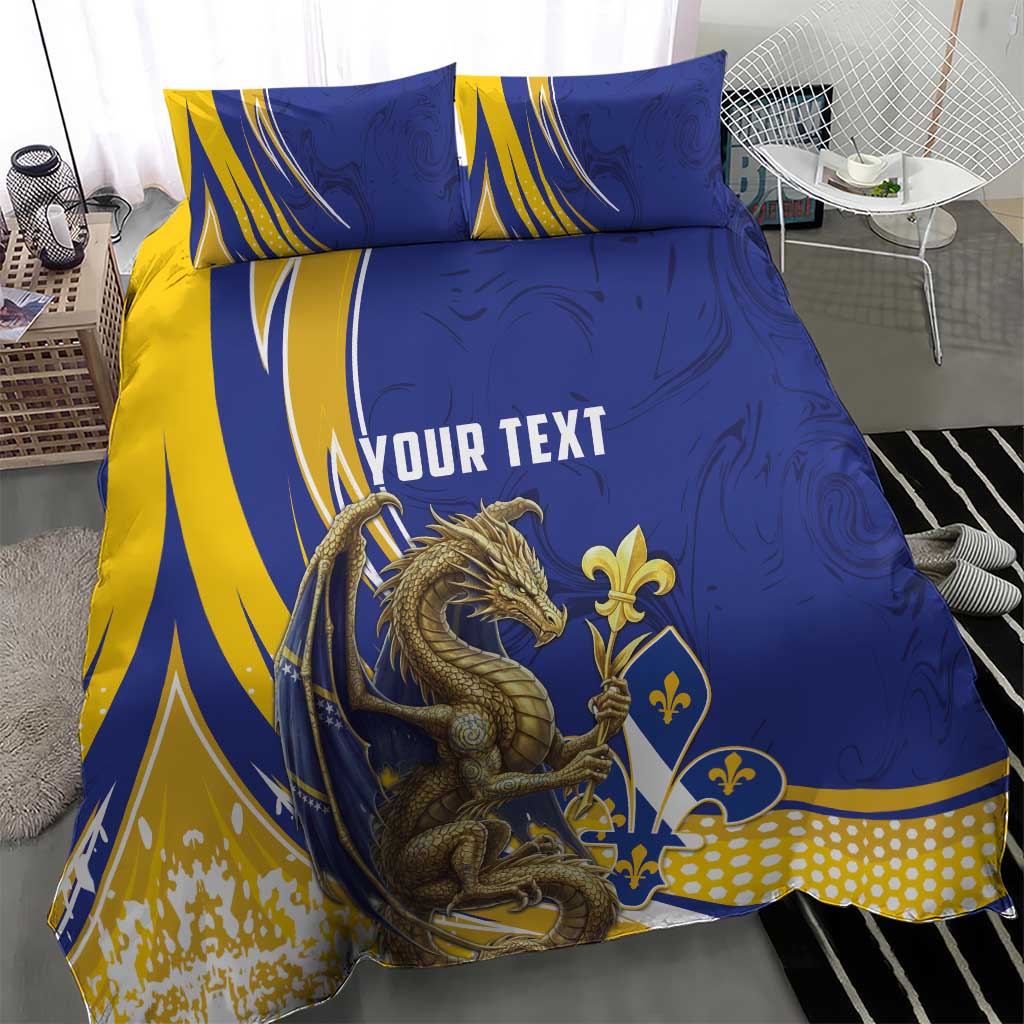 Bosnia and Herzegovina Independence Day Personalized Bedding Set Medieval Dragon Fleur-de-Lis Patriotic