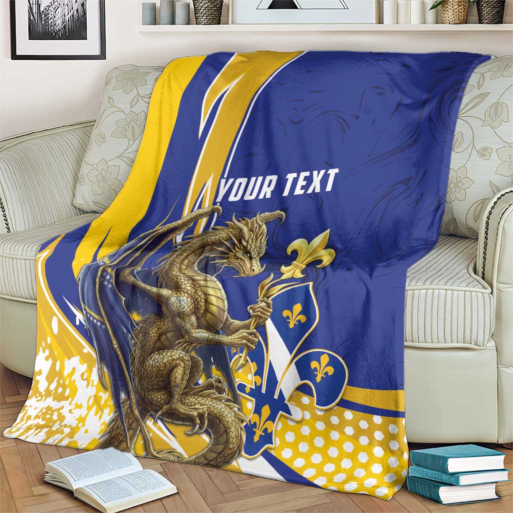 Bosnia and Herzegovina Independence Day Personalized Blanket Medieval Dragon Fleur-de-Lis Patriotic