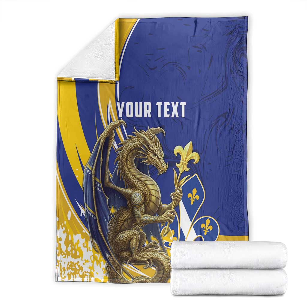 Bosnia and Herzegovina Independence Day Personalized Blanket Medieval Dragon Fleur-de-Lis Patriotic