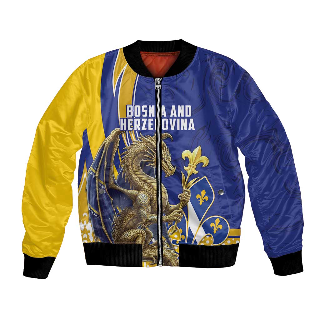 Bosnia and Herzegovina Independence Day Personalized Bomber Jacket Medieval Dragon Fleur-de-Lis Patriotic