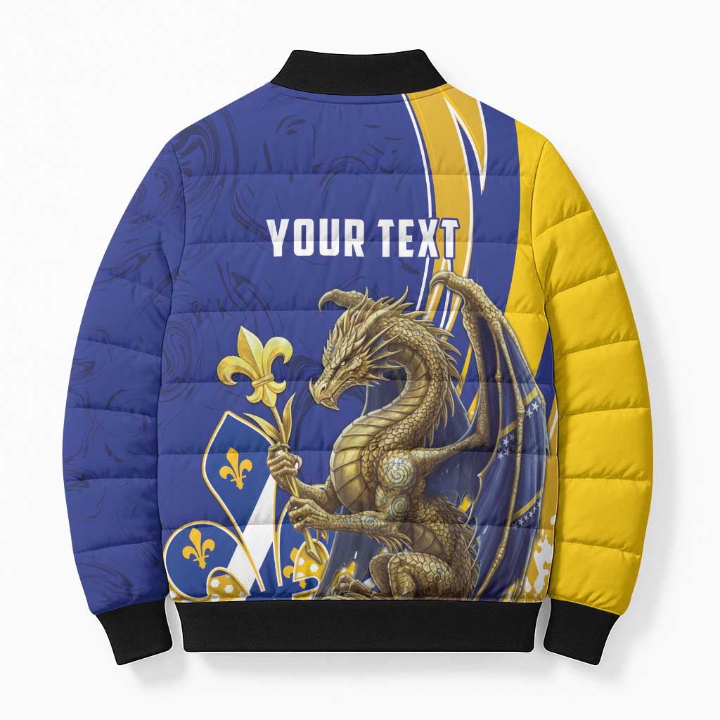 Bosnia and Herzegovina Independence Day Personalized Bomber Puffer Jacket Medieval Dragon Fleur-de-Lis Patriotic
