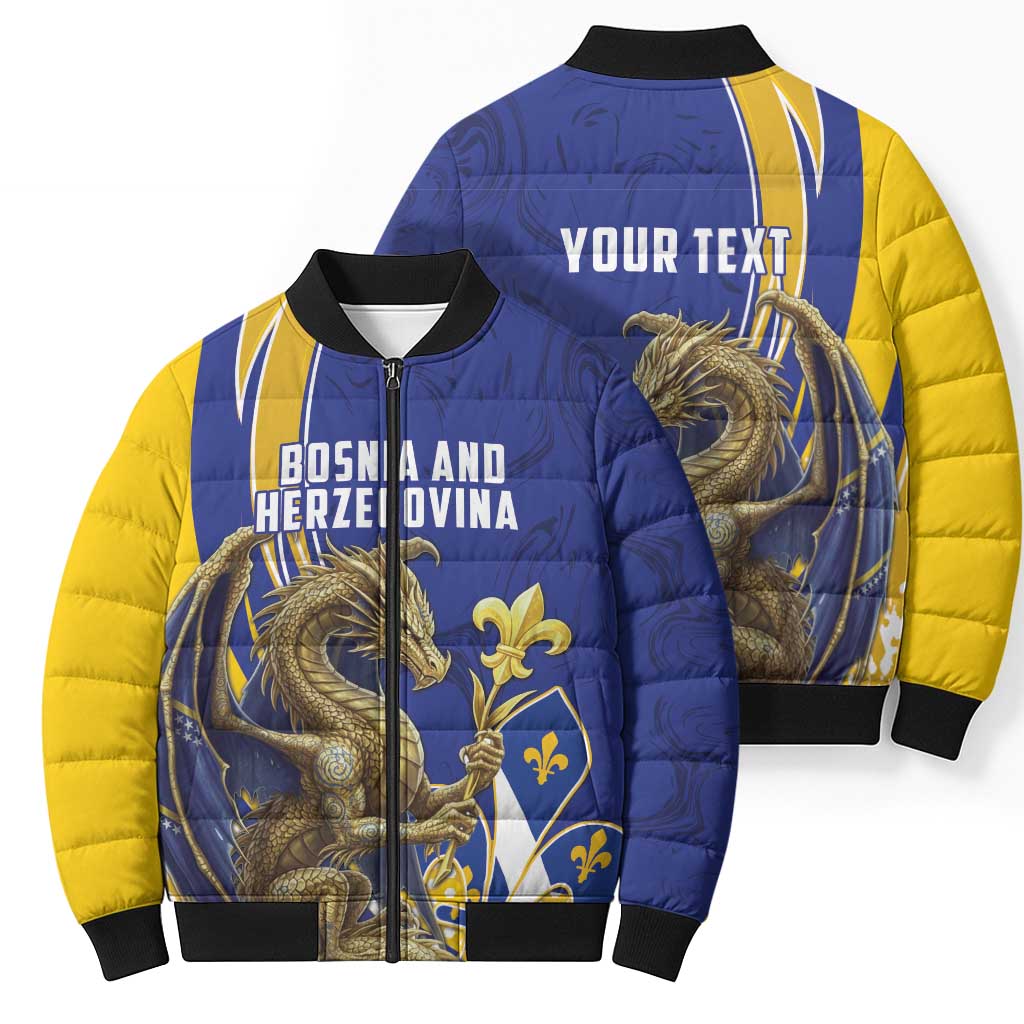 Bosnia and Herzegovina Independence Day Personalized Bomber Puffer Jacket Medieval Dragon Fleur-de-Lis Patriotic