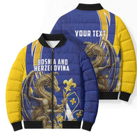 Bosnia and Herzegovina Independence Day Personalized Bomber Puffer Jacket Medieval Dragon Fleur-de-Lis Patriotic