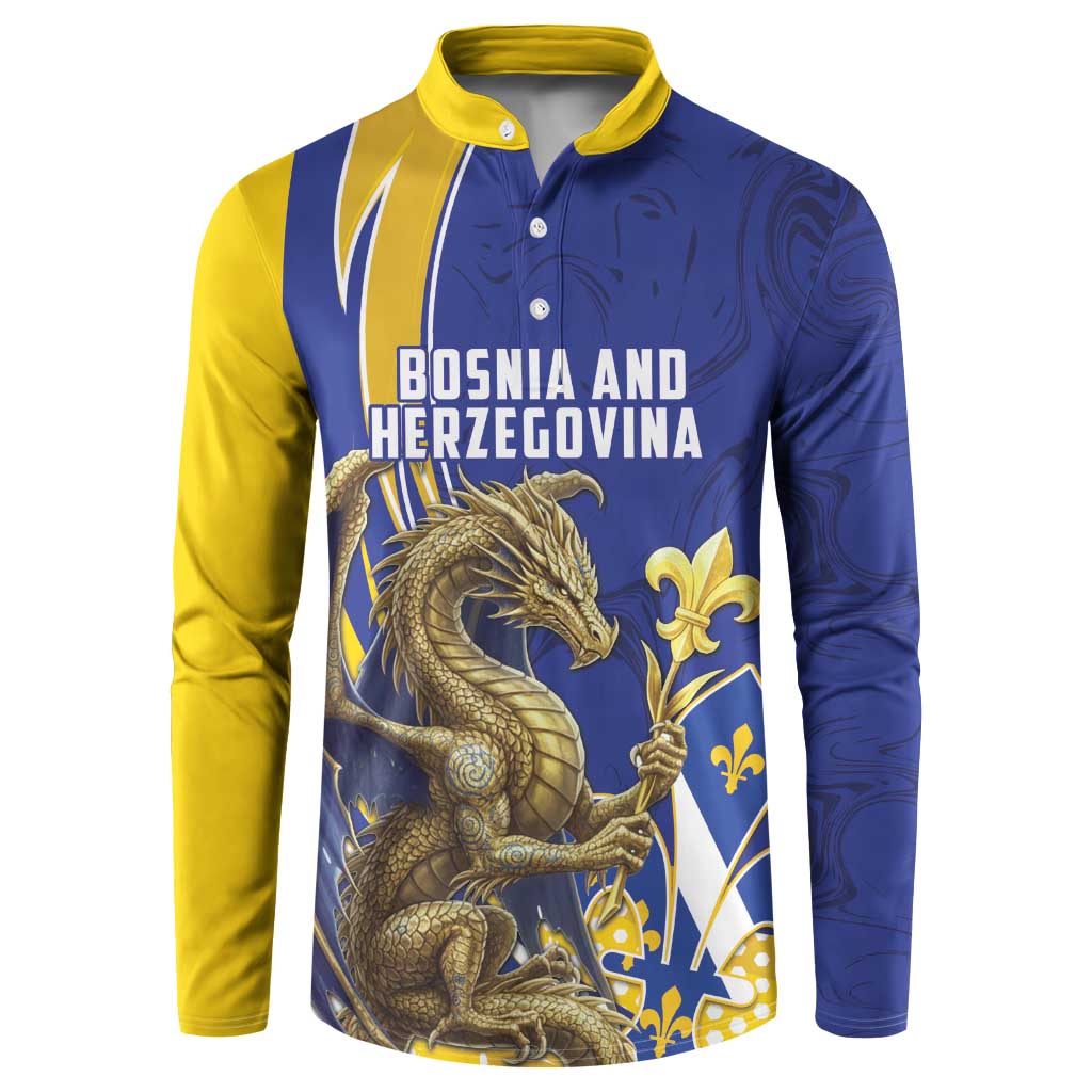 Bosnia and Herzegovina Independence Day Personalized Button Sweatshirt Medieval Dragon Fleur-de-Lis Patriotic