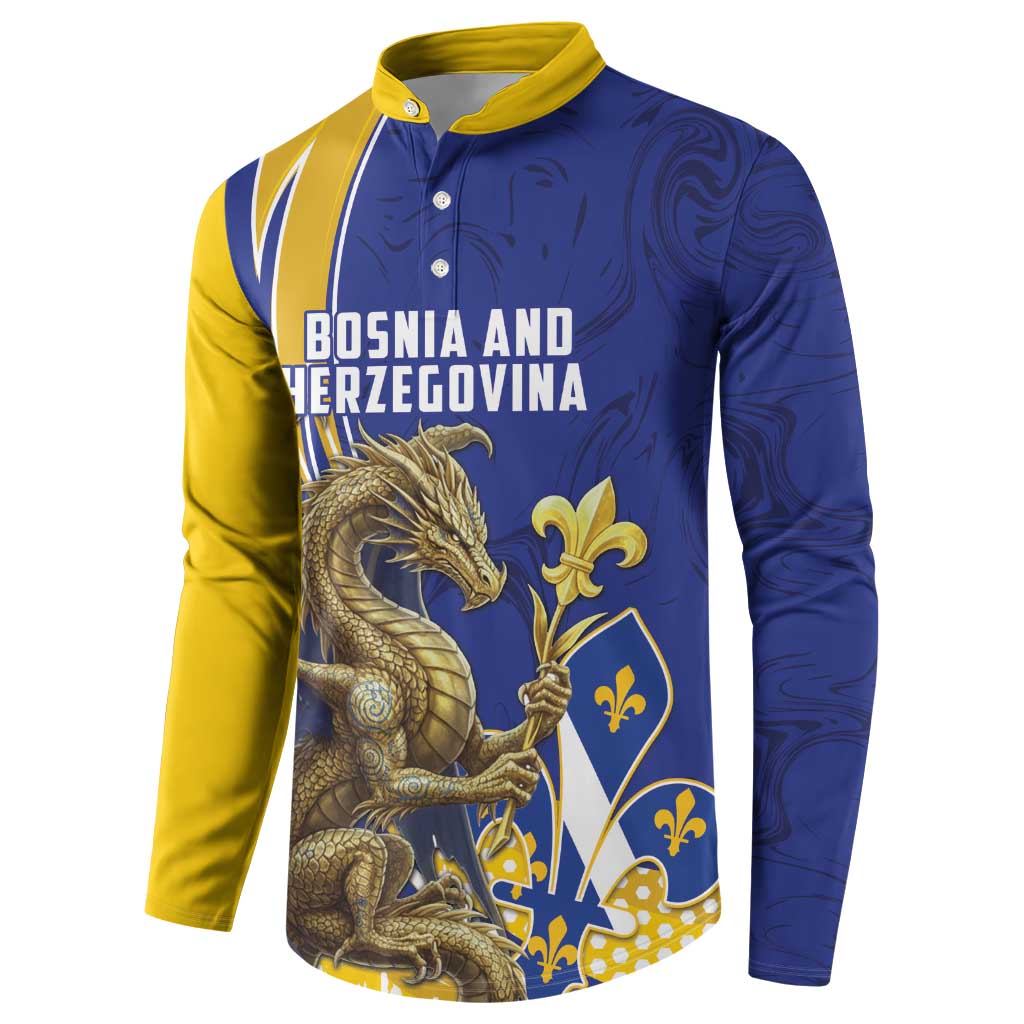 Bosnia and Herzegovina Independence Day Personalized Button Sweatshirt Medieval Dragon Fleur-de-Lis Patriotic