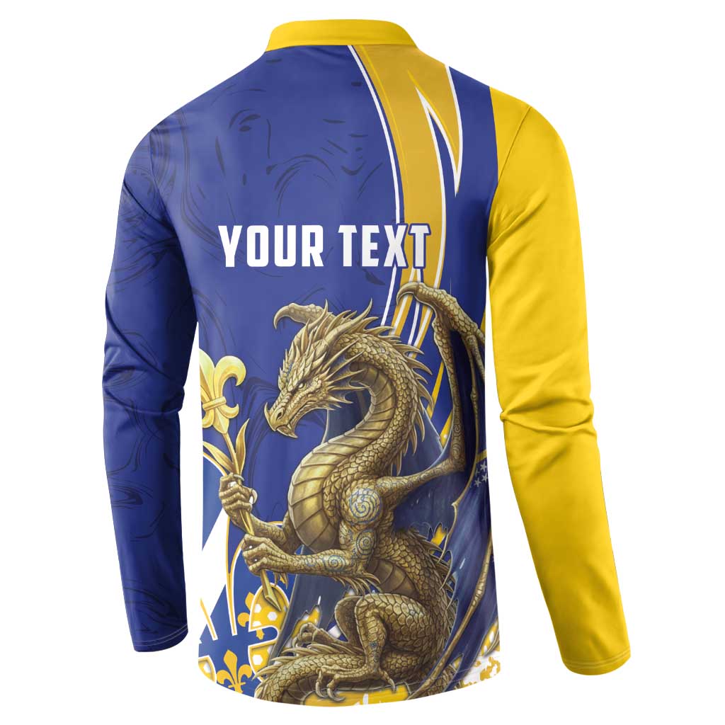 Bosnia and Herzegovina Independence Day Personalized Button Sweatshirt Medieval Dragon Fleur-de-Lis Patriotic
