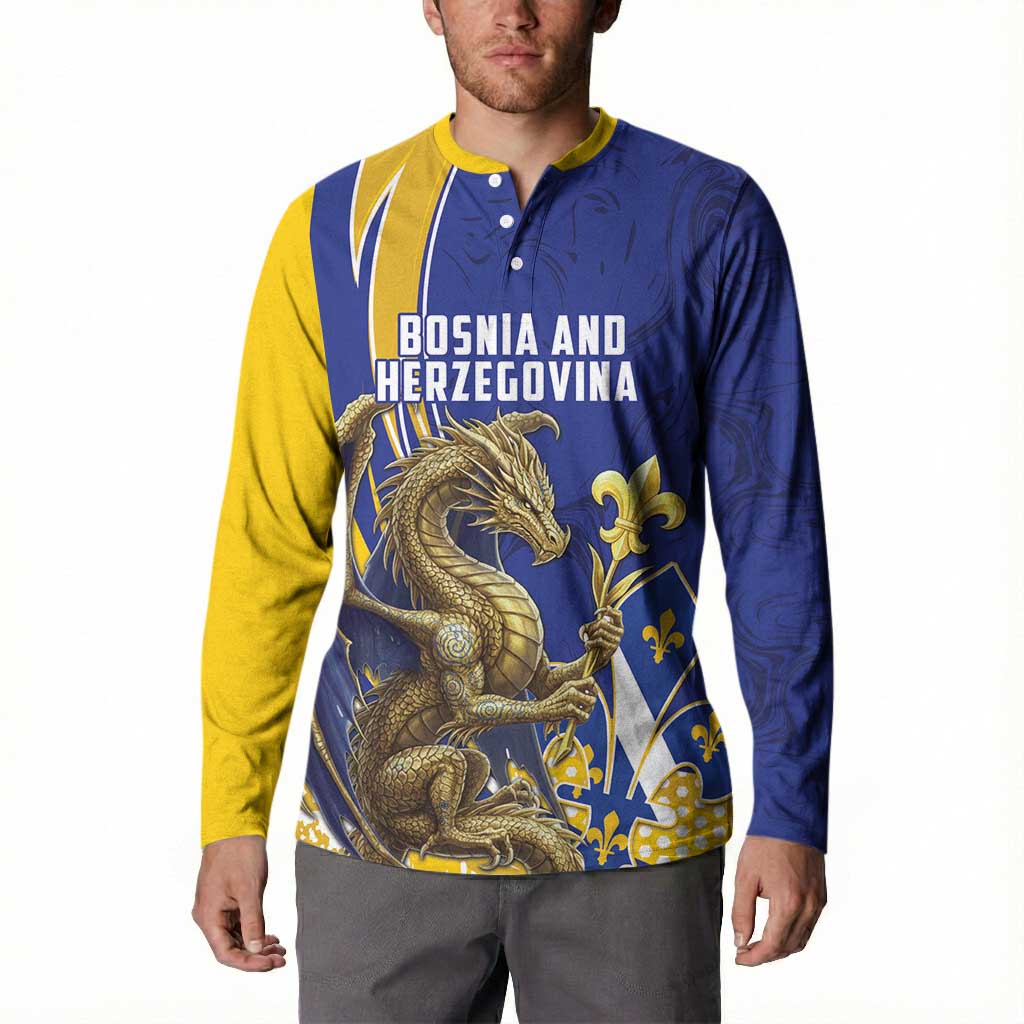 Bosnia and Herzegovina Independence Day Personalized Button Sweatshirt Medieval Dragon Fleur-de-Lis Patriotic