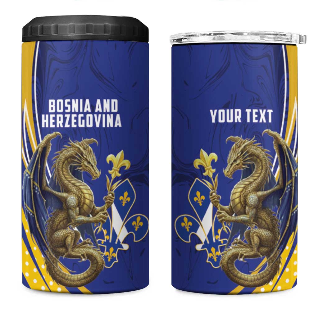 Bosnia and Herzegovina Independence Day Personalized 4 in 1 Can Cooler Tumbler Medieval Dragon Fleur-de-Lis Patriotic