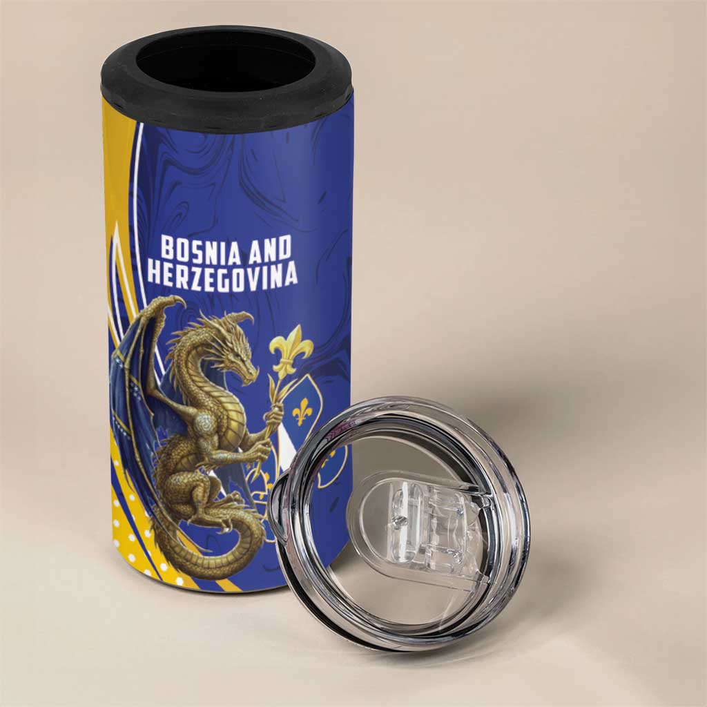 Bosnia and Herzegovina Independence Day Personalized 4 in 1 Can Cooler Tumbler Medieval Dragon Fleur-de-Lis Patriotic
