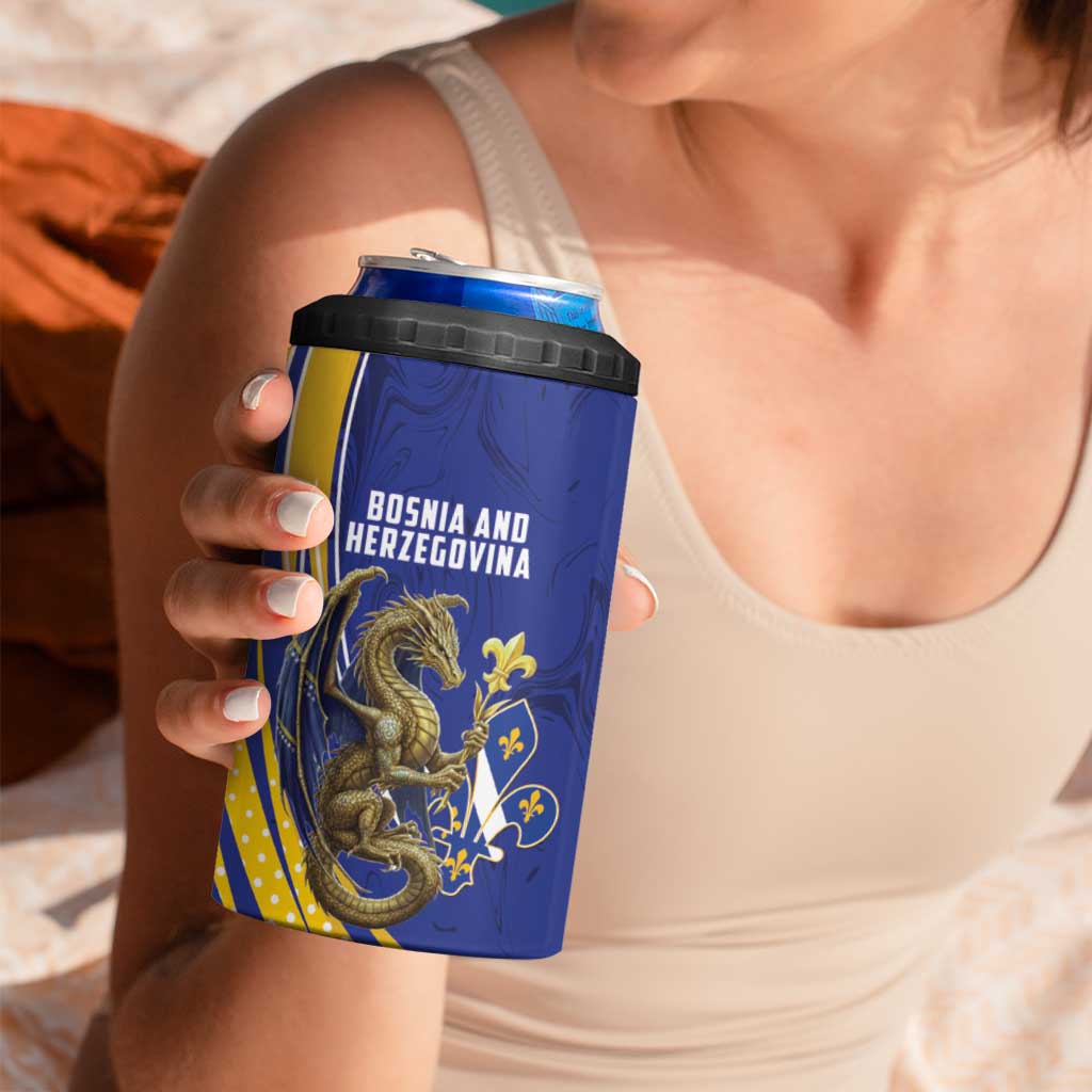 Bosnia and Herzegovina Independence Day Personalized 4 in 1 Can Cooler Tumbler Medieval Dragon Fleur-de-Lis Patriotic
